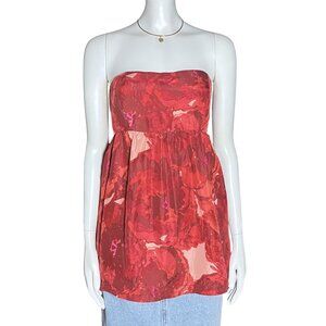 100% Silk Y2K Banana Republic Red Floral Babydoll Strapless Top S/M Sz8 Romantic